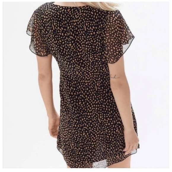 Urban Outfitters Rosalee V-Neck Flutter Sleeves A-line Mini Dress Black Sz M - Picture 5 of 16